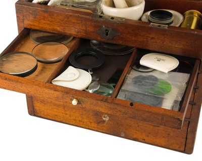 Lot 27 - A late 19th century mahogany cased slide preparation cabinet.