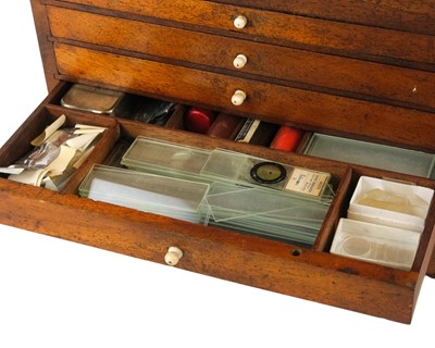 Lot 27 - A late 19th century mahogany cased slide preparation cabinet.