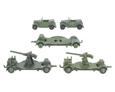 Lot 318 - Dinky Anti-aircraft gun on trailer x2 and Austin Seven Car x2.