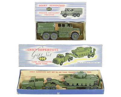 Lot 289 - Dinky Supertoy Gift Set No. 698 - Tank Transporter with Tank plus Medium Artillery Tractor No. 689.