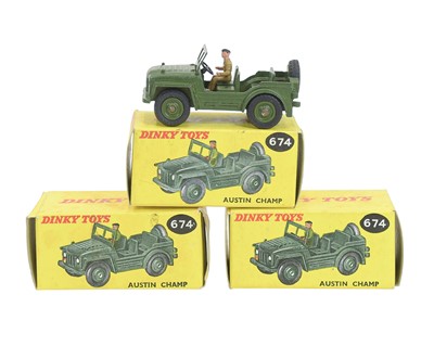 Lot 328 - Dinky Army Austin Champs No. 674 x3 boxed.