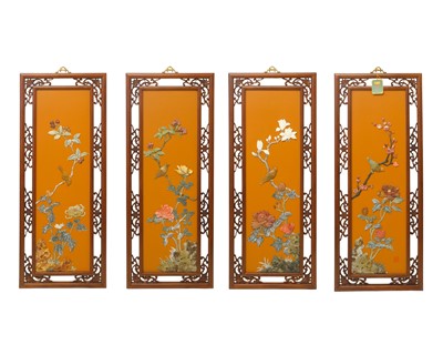Lot 510 - A set of four Chinese hardstone and lacquer panels.