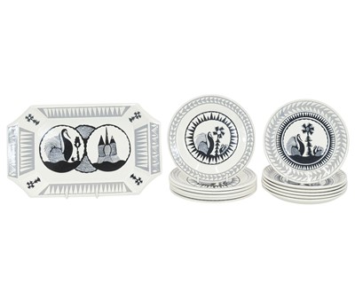 Lot 37 - Scottie Wilson (1888-1972) for Royal Worcester, a tea service for six.