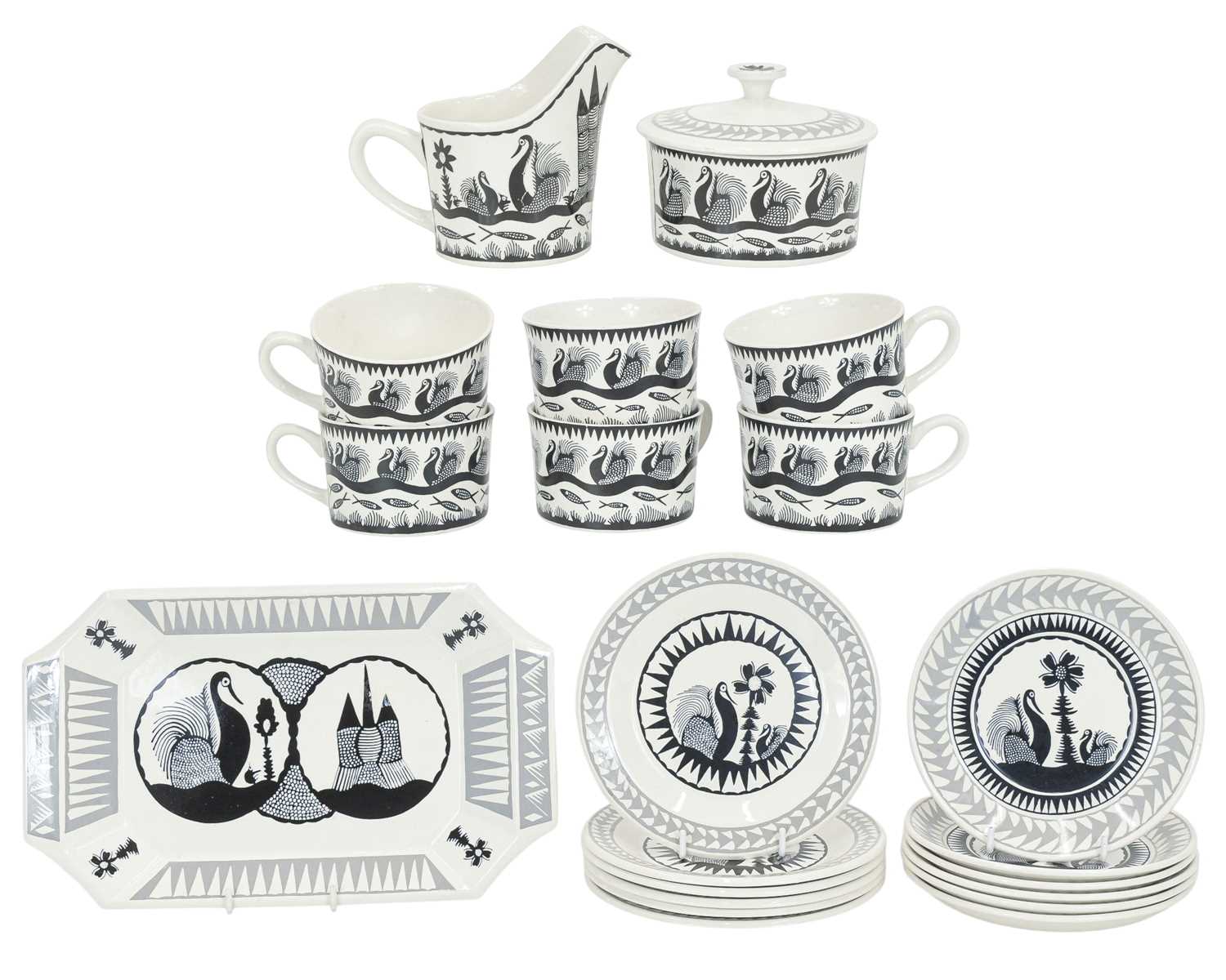 Lot 37 - Scottie Wilson (1888-1972) for Royal Worcester, a tea service for six.
