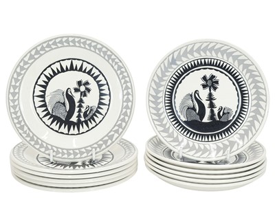 Lot 37 - Scottie Wilson (1888-1972) for Royal Worcester, a tea service for six.