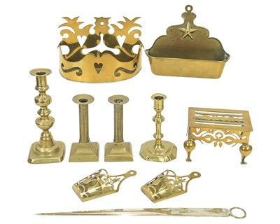Lot 848 - A 19th century brass wall pocket, of Crown form.
