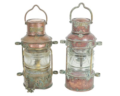 Lot 405 - Two copper ship's lamps, 'Anchor'.