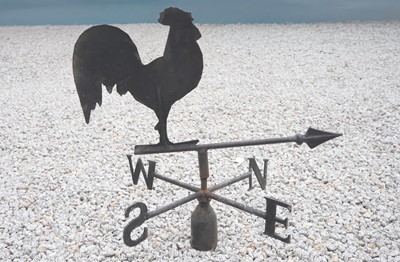 Lot 760 - A wrought iron cockerel weather vane.