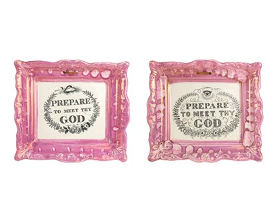 Lot 671 - Two Victorian North Eastern pink lustre pottery plaques.
