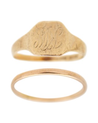 Lot 227 - Two 9k yellow gold rings.