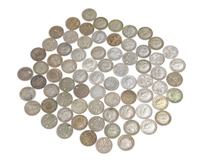 Lot 183 - British Silver 3d coins.