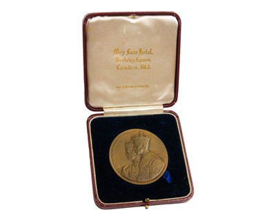 Lot 190 - British Bronze 1937 Coronation Medallion issued by the May Fair Hotel, London.