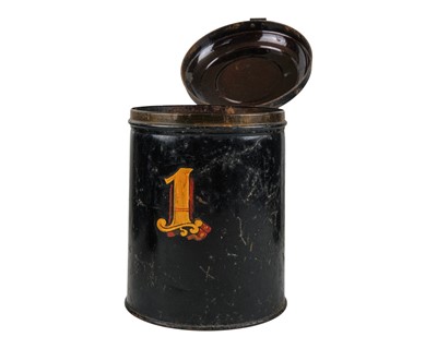 Lot 23 - A suite of five black painted tin tea canisters.