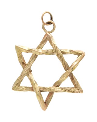 Lot 23 - A 9k hallmarked gold Star of David textured woven pendant.