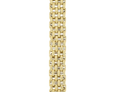 Lot 108 - FOPE - An Italian 18k bi-colour gold articulated brick-link bracelet.