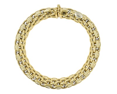 Lot 108 - FOPE - An Italian 18k bi-colour gold articulated brick-link bracelet.
