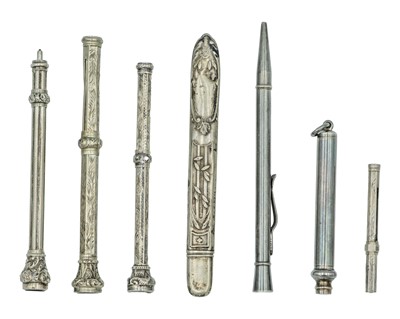 Lot 119 - A selection of silver propelling pencils and a dip pen.