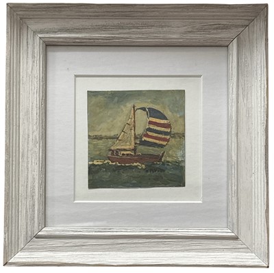 Lot 27 - Oil on copper painting of a boat, possibly...