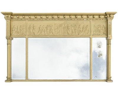 Lot 788 - A Regency gilded triple plate overmantel mirror.