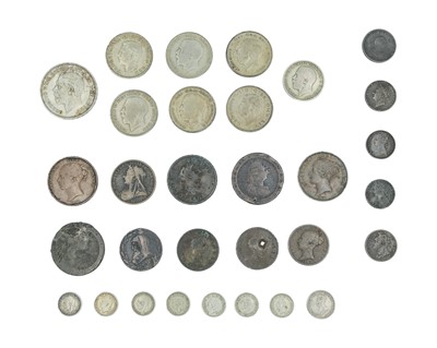 Lot 11 - GB - A selection of pre-decimal .500 silver coinage, and George III-Victoria copper coinage.