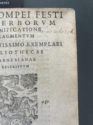 Lot 11 - (16th Century Rome Printing) Sextus Pompeius Festus