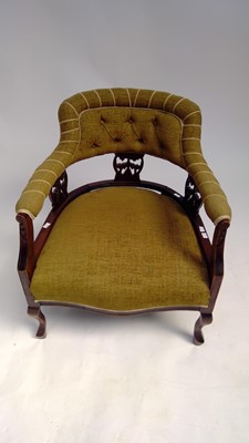 Lot 3092 - Edwardian arm-chair with green upholstery,...