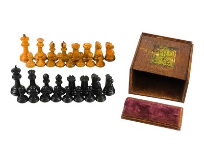 Lot 47 - A Jacques Staunton weighted boxwood and ebony part chess set.