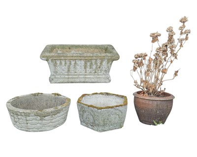 Lot 763 - Three reconstituted stone garden planters.