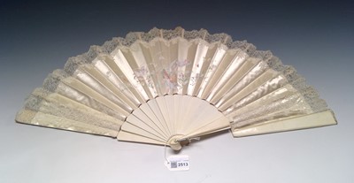 Lot 2513 - A fan the panel painted with putti and signed...