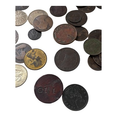 Lot 43 - GB & WORLD COINAGE, ETC - A collection of coins, tokens and 2 x 23ct Staffa to Scotland stamps.