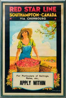 Lot 121 - After Sterne Stevens, A Red Star Line Travel Poster- Southampton-Canada.