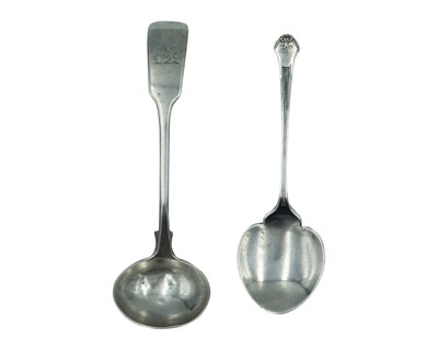 Lot 88 - A Victorian silver fiddle-pattern sauce ladle by John Stone.