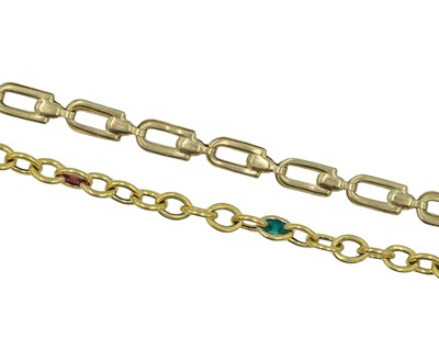 Lot 97 - Two 9k yellow gold fancy-link bracelets.