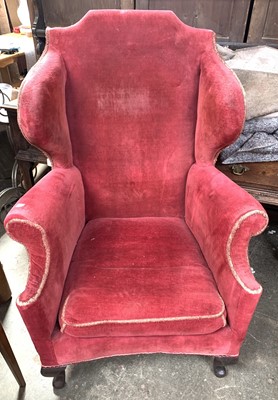 Lot 3145 - A Queen Anne style wing back armchair, with...
