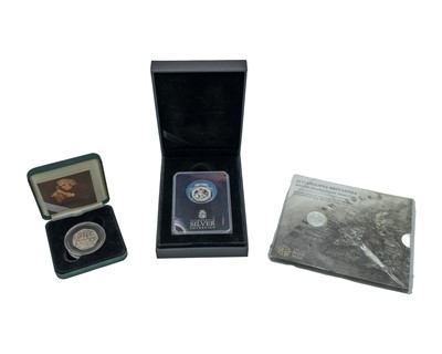 Lot 10 - GB - Three silver-proof coins, to include a 2025 sovereign, a 2014 1/4oz Britannia, & a 50p.