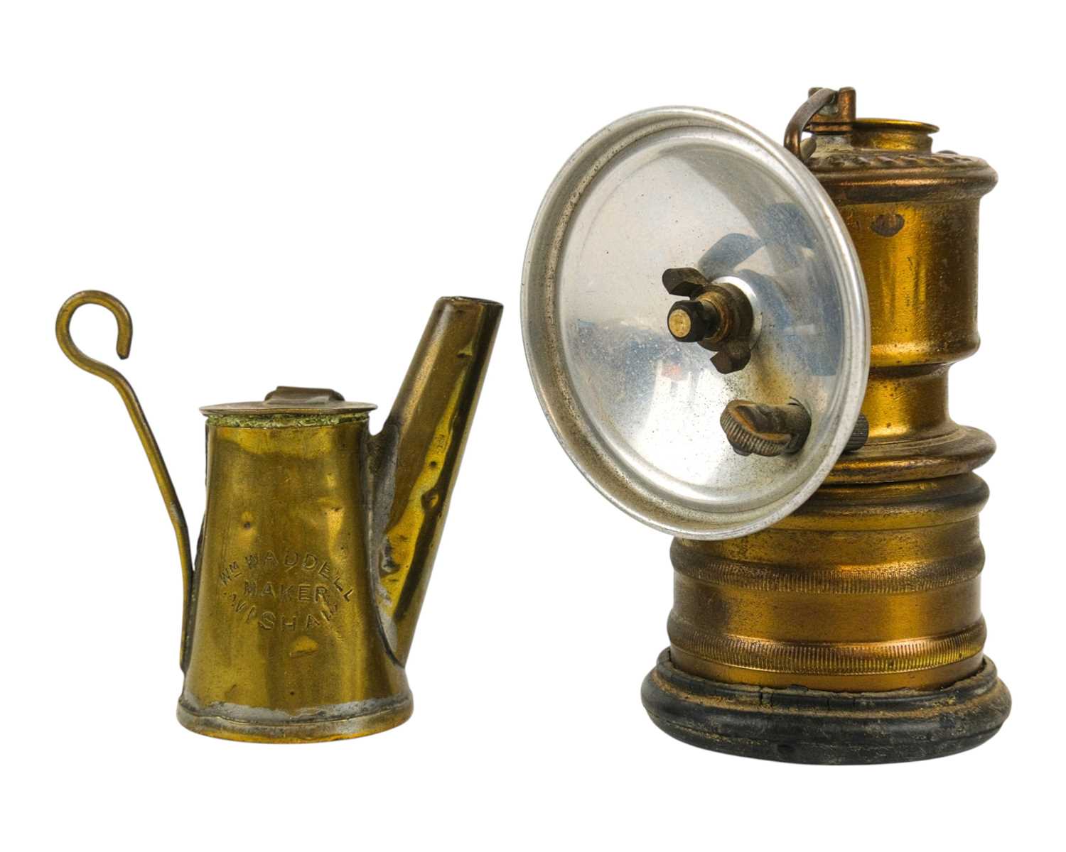 Lot 40 - A 19th century brass tallow miner's lamp.