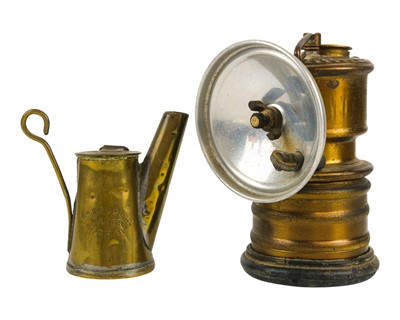 Lot 40 - A 19th century brass tallow miner's lamp.
