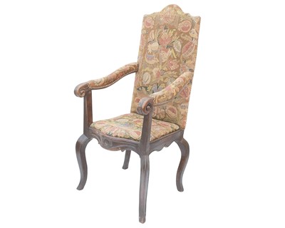 Lot 803 - A French Louis XV provincial walnut armchair.