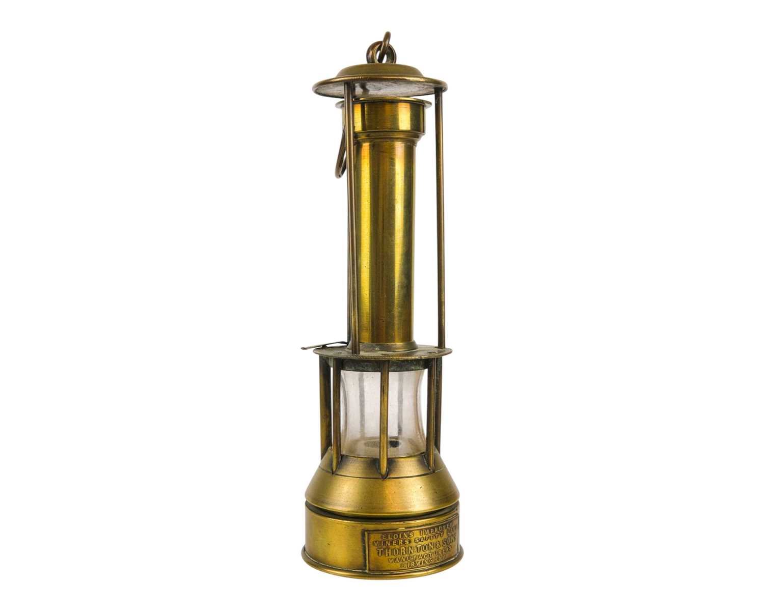 Lot 76 - A Rare Thornton & Sons brass Eloin's improved Miner's safety lamp.