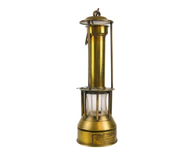 Lot 76 - A Rare Thornton & Sons brass Eloin's improved Miner's safety lamp.