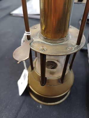 Lot 76 - A Rare Thornton & Sons brass Eloin's improved Miner's safety lamp.