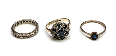 Lot 2503 - A 9ct gold cluster ring and two other gold rings
