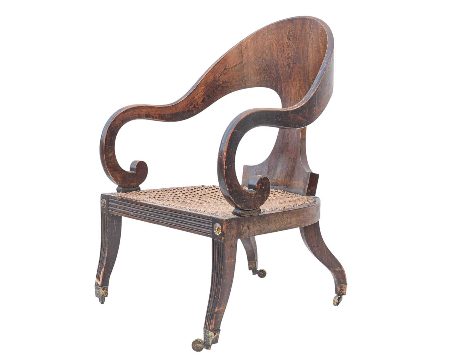 Lot 888 - A Regency simulated coramandel wood 'Roman' open armchair.