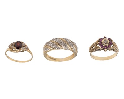 Lot 126 - A selection of 9k yellow gold dress rings.