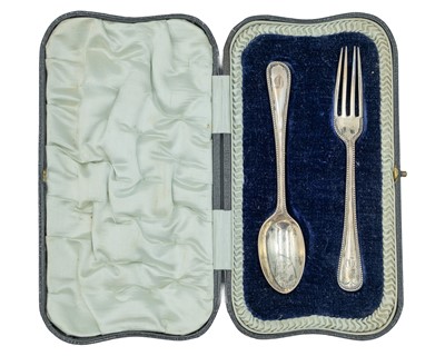 Lot 130 - A silver Christening cutlery set by Francis Stebbings.