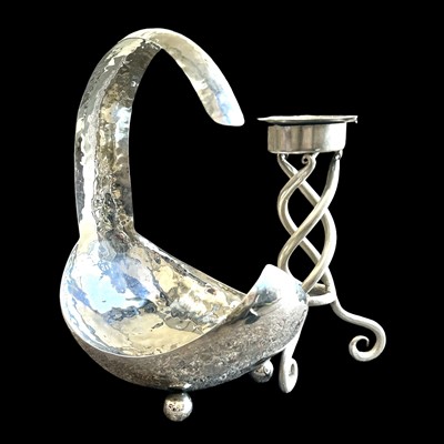 Lot 44 - A hammered stainless steel fruit bowl and a...