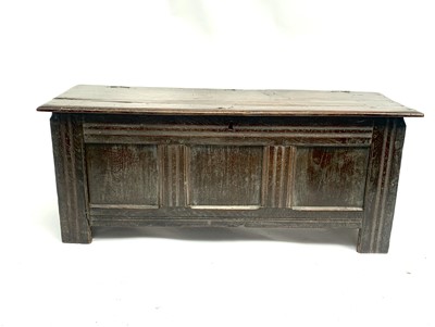 Lot 3125 - An 18th century oak sword chest, with plank...