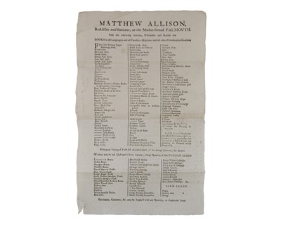 Lot 93 - (Falmouth Bookseller and Stationer Broadside) Matthew Allison