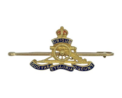 Lot 134 - A yellow gold and enamel Royal Artillery sweetheart brooch