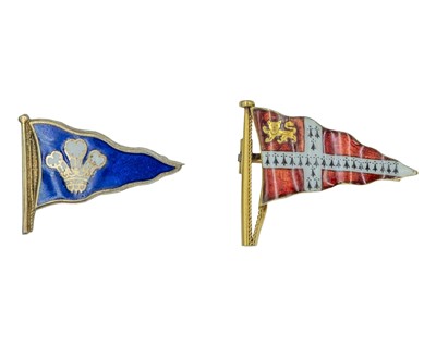 Lot 132 - A 9k yellow gold and enamel yacht brooch by Benzies of Cowes.